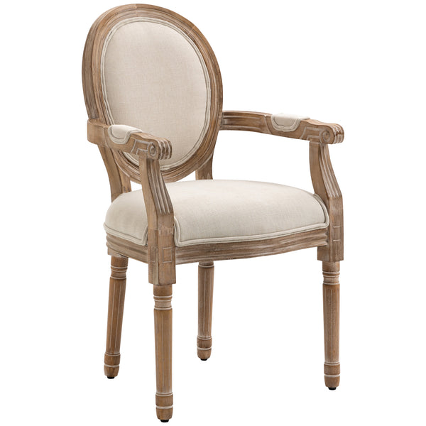 Sedia da Salotto Classica Imbottita 56x54x96 cm in Tessuto e Legno Caucciù Bianco Crema online