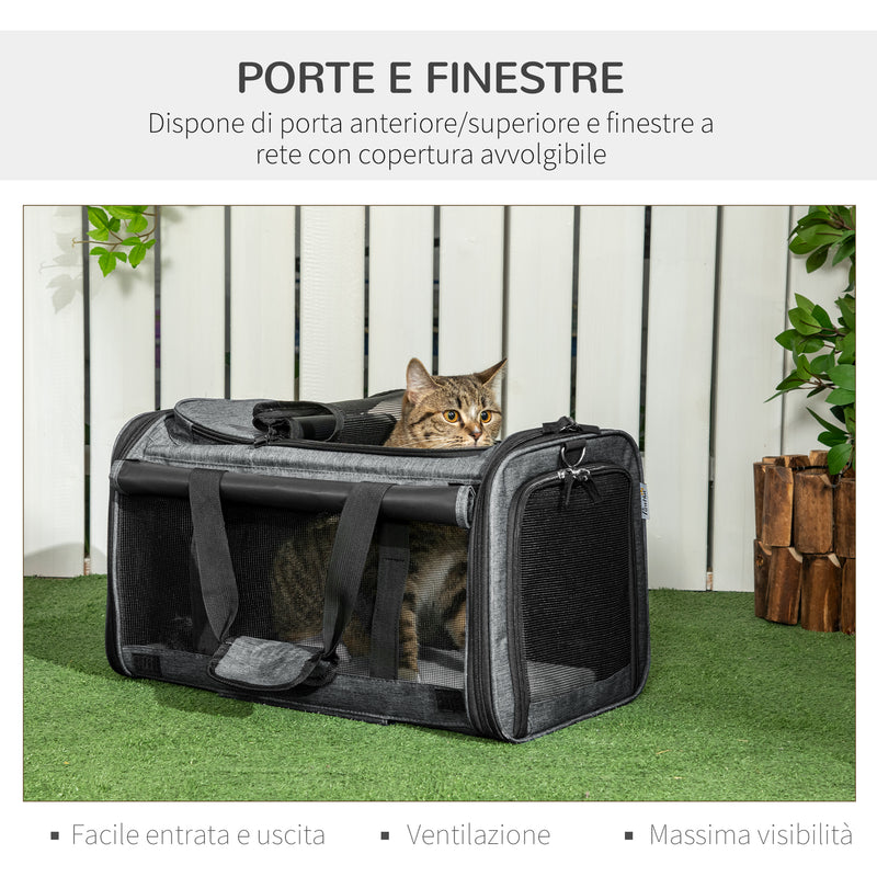 Trasportino per Cani e Gatti 4 in 1 Pieghevole 50x31x37 cm con Maniglia Telescopica Grigio