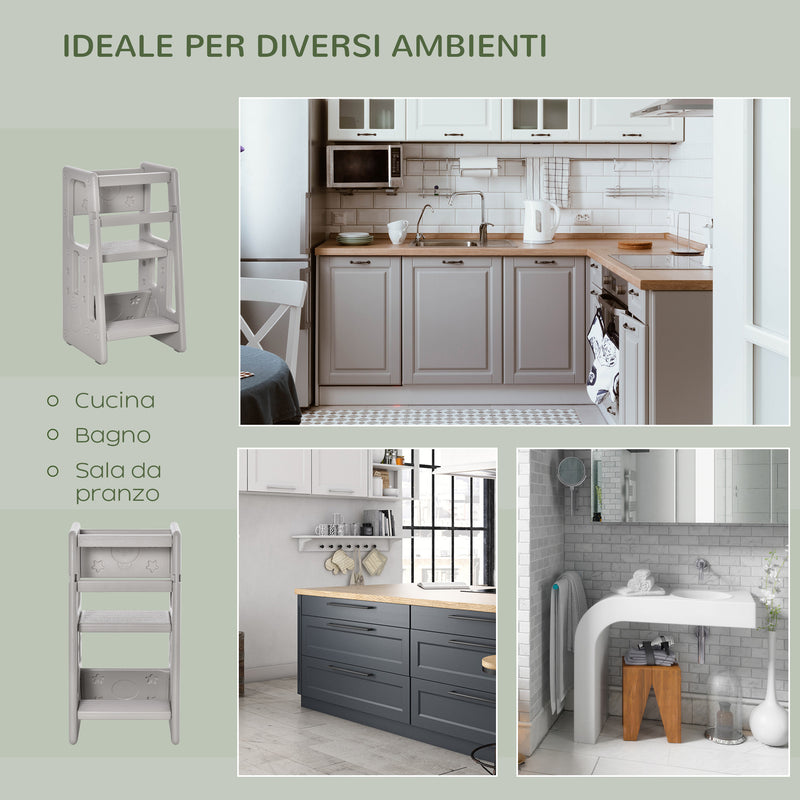 Scaletta per Bambini 3 Livelli 47x47x90 cm in HDPE Grigio