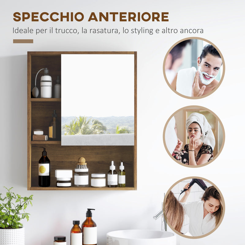 Armadietto con Specchio da Bagno con Mensole a Giorno 60x15x76cm Noce  