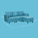 Divano 3 Posti Componibile Modulare con Pouf Poggiapiedi e Cuscini 213x156x88 cm Blu  