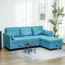 Divano 3 Posti Componibile Modulare con Pouf Poggiapiedi e Cuscini 213x156x88 cm Blu  