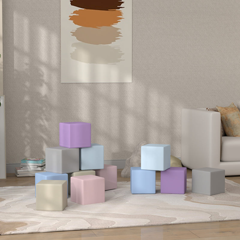 Set 12 Cubi Morbidi per Bambini 20x20x20cm in PU ed EPE Multicolore Chiaro  