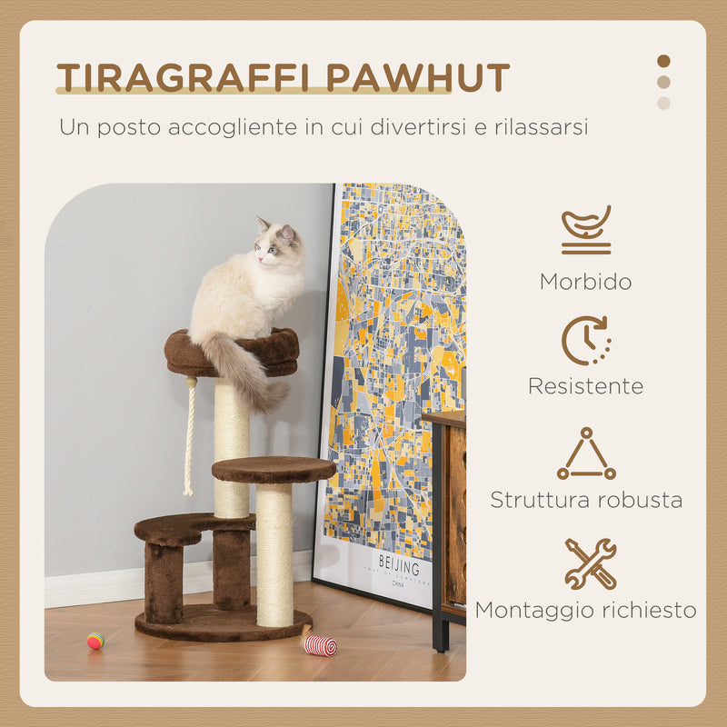 Tiragraffi per Gatti Albero a 3 Livelli Ø40x65 cm in Peluche e Sisal Marrone  