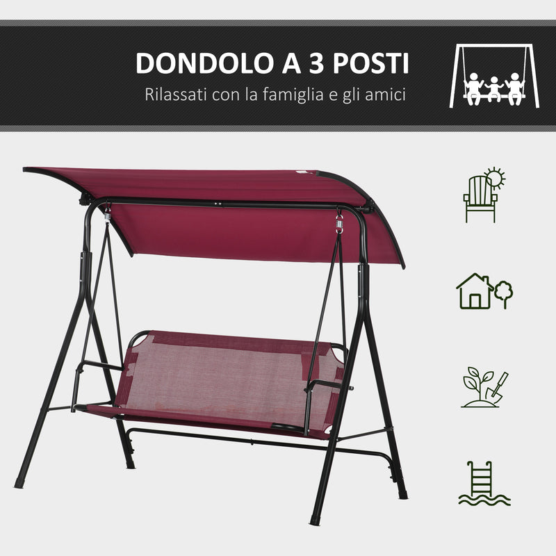Dondolo da Giardino 3 Posti 172x110x153 cm con Tetto Parasole Rosso e Nero   