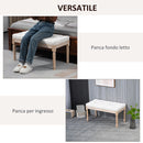 Panca Fondo Letto Imbottita Stile Vintage 117x40x48 cm in Tessuto e Gambe in Legno Crema  