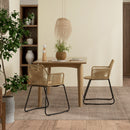 Set 2 Sedie da Pranzo Stile Boho da Interno con Schienale Basso e Braccioli 56x59x74 cm in Rattan PE Giallo
