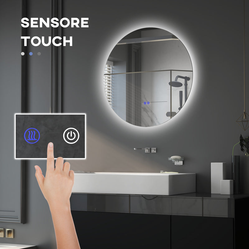 Specchio Bagno Rotondo Ø70 cm con Luci LED  3 Tonalità Interruttori Touch e Design Antiappannamento    