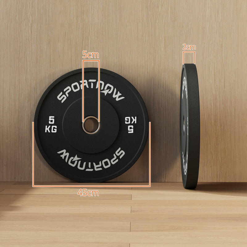 Set 2 Dischi Pesi da 5kg in Gomma con Foro da 2"/5 cm per Manubri e Bilancieri Nero    