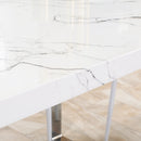 Tavolo Rettangolare 155x85x75 cm Max 6-8 Persone in MDF e Acciaio Effetto Marmo Bianco