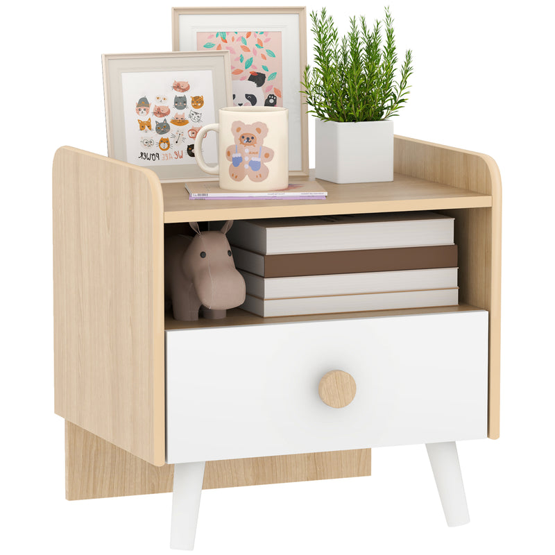 Comodino per Bambini con Cassetto e Vano a Giorno 40x32.5x40 cm in Legno Bianco 