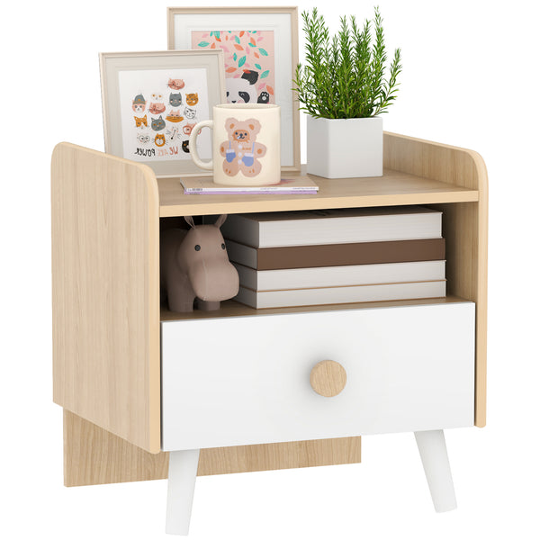 Comodino per Bambini con Cassetto e Vano a Giorno 40x32.5x40 cm in Legno Bianco sconto