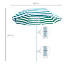 Ombrellone da Giardino Ø180x200H cm Spiaggia Inclinabile in Metallo Verde e Bianco