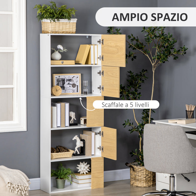 Libreria con Scaffali 5 Ripiani 63x22x166 cm in Legno e Metallo Bianco e Naturale
