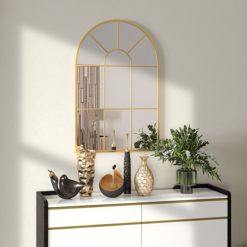 Specchio da Parete ad Arco 91x2x60 cm Stile Moderno in Vetro e Metallo Oro  