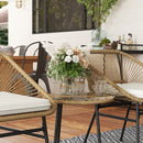Set da Giardino 3 Pezzi 2 Sedie e Tavolino con Piano in Vetro in Rattan PE Legno Naturale  Beige e Nero   