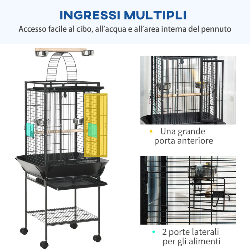 Voliera Gabbia per Pappagallini 62,5x62,5x156 cm in Acciaio Grigio