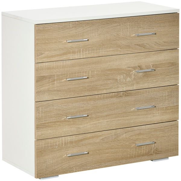 Cassettiera 4 Cassetti 76x35x72 cm in Legno e Maniglie in Alluminio Bianco e Rovere acquista