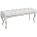 Panca Fondoletto Stile Vintage 110x37x49 cm in Tessuto Effetto Lino Bianco Crema  