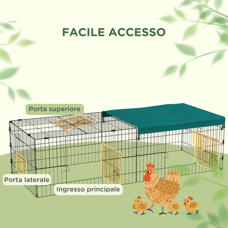 Gabbia per Conigli da Esterno 185x75x50 cm in Acciaio e Tessuto Oxford Verde