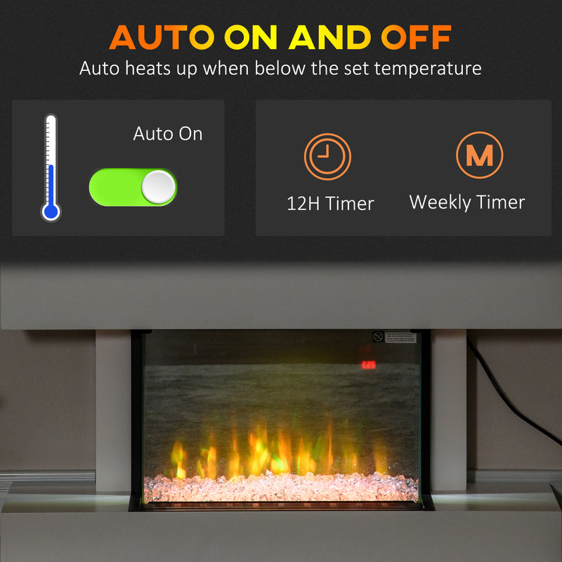 Camino Elettrico da Parete 98x27x54,5 cm Effetto Fiamma 2000W Bianco