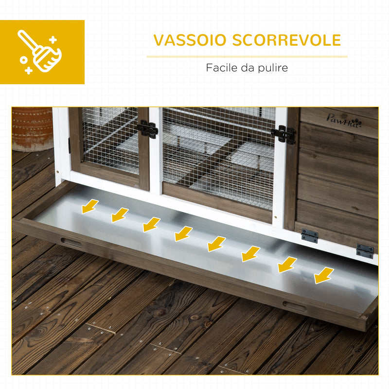 Conigliera da Esterno 108x58x73,5 cm con Tetto Apribile e Ruote in Legno Marrone  