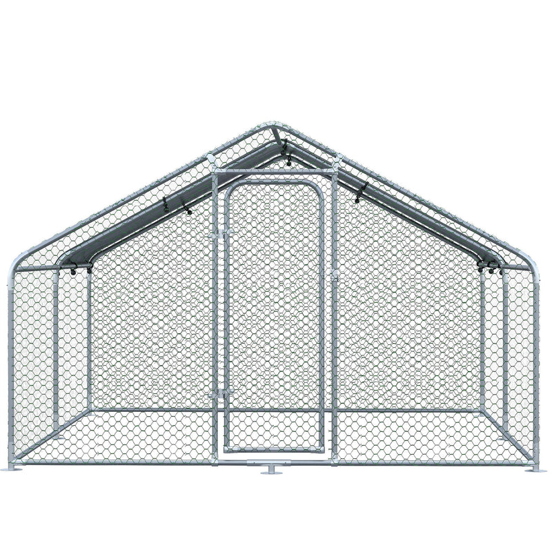 Pollaio Gabbia per Galline 300x400x195 cm in Metallo con Copertura in Tessuto Oxford Argento