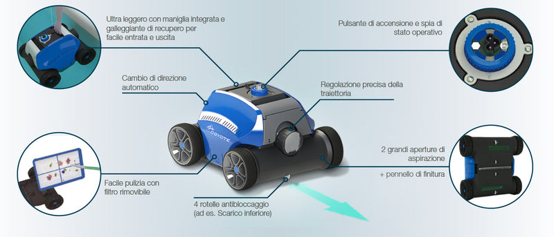 Robot Pulitore Automatico per Pulizia Fondo Piscina Autonomo Wireless Coyote-3