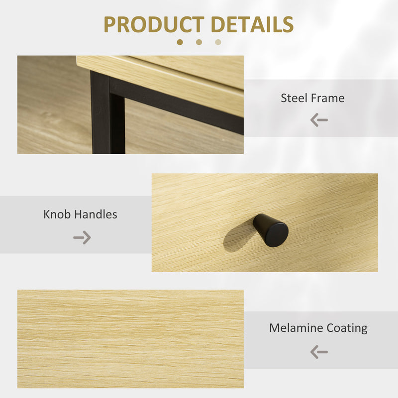 Cassettiera 3 Cassetti 80x40x78 cm in Acciaio e Legno Naturale