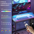 Scrivania Angolare Reversibile LED integrati Prese USB Ripiani e Supporto Monitor Nero 