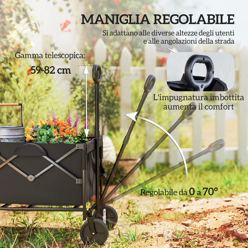 Carrello da Giardino 160L 95x55x102 cm Capacità 100 kg Pieghevole Nero  