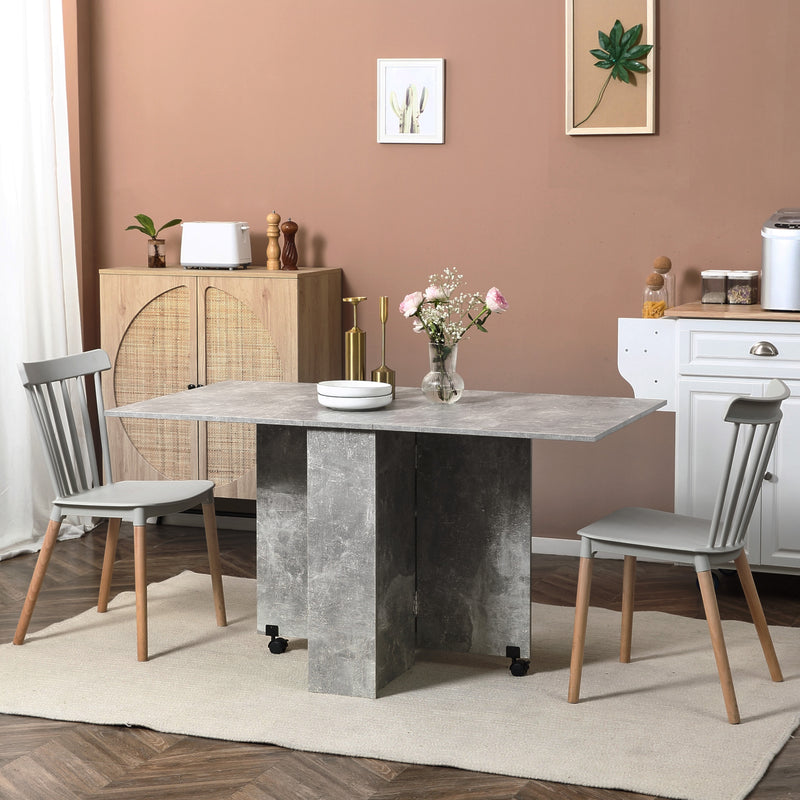 Tavolo Pieghevole Salvaspazio 75x140x74 cm con Ruote in Legno Grigio