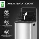 Pattumiera a Pedale 2 Sezioni da 20L 41,8x36,7x58 cm in Acciaio Inox e PP  