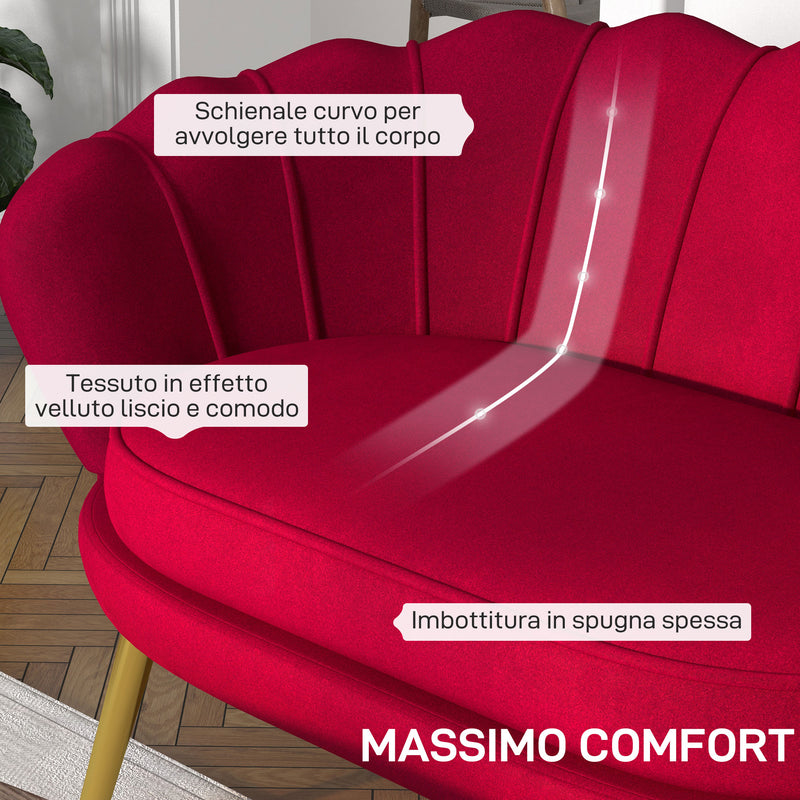 Divano 2 Posti 130x77x77 cm in Velluto Rosso Scuro  