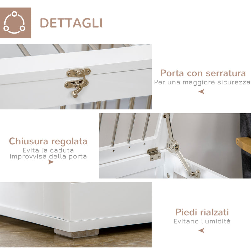 Casetta per Cani Taglia Media 80x50x56,5 cm con 2 Porte Bloccabili Gabbia in Acciaio e MDF Bianco  