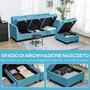 Divano 3 Posti Componibile Modulare con Pouf Poggiapiedi e Cuscini 213x156x88 cm Blu  