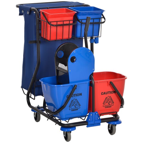 sconto Carrello Pulizie Professionale 4 Secchi Strizzatore e Sacco Rosso Blu e Nero