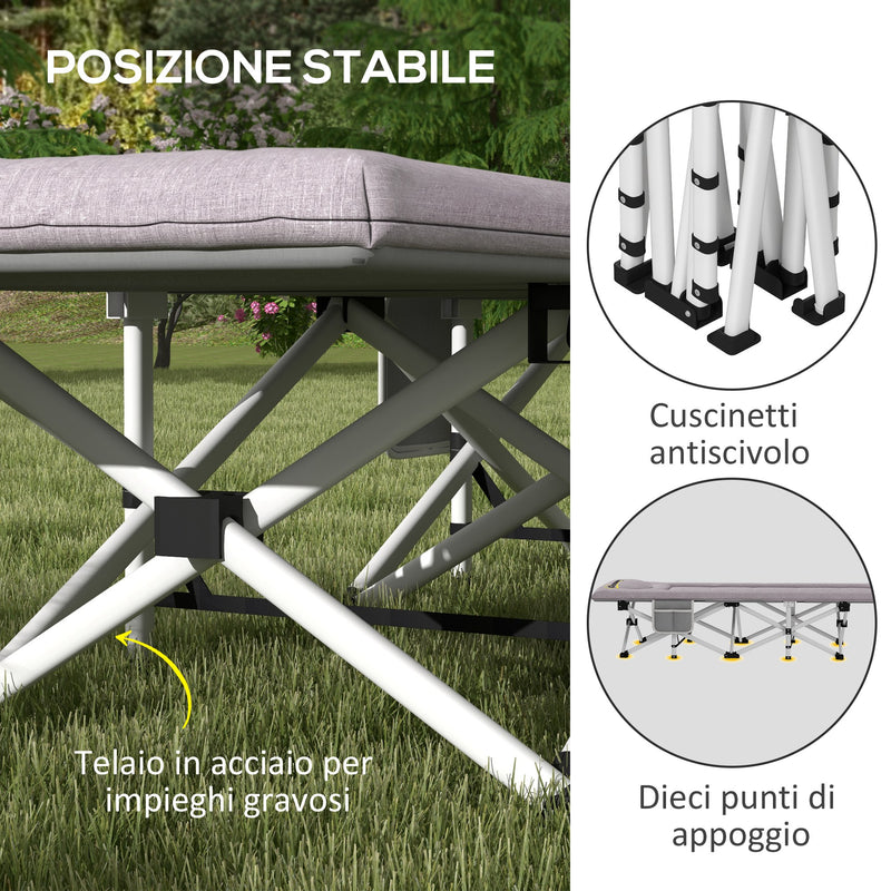 Brandina per Campeggio con Poggiatesta e Tasca 200x65x42 cm in Acciaio e tessuto Oxford Grigio