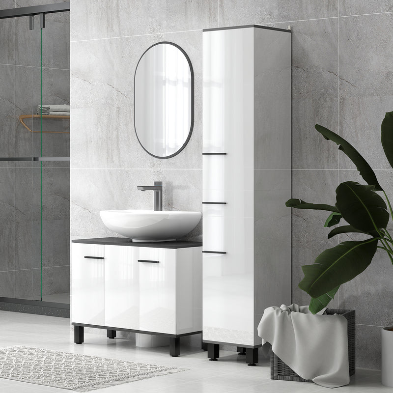 Mobile Sottolavabo da Bagno con Armadietto 2 Ante 80x34x60 cm Bianco Lucido  