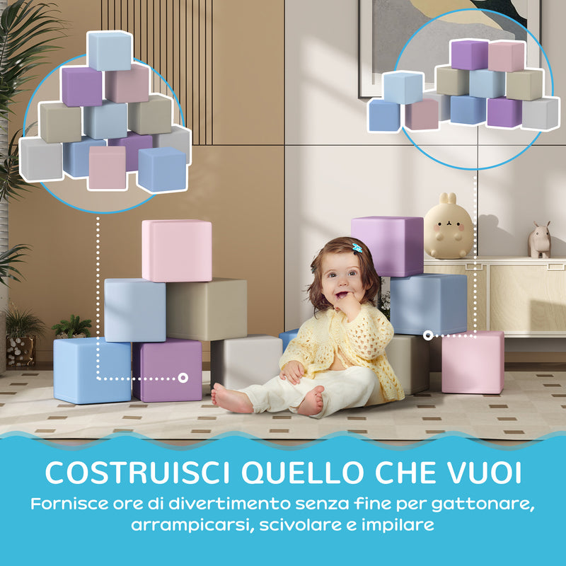 Set 12 Cubi Morbidi per Bambini 20x20x20cm in PU ed EPE Multicolore Chiaro  