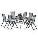 Set Salotto da Giardino 7 Pezzi con Tavolo da Pranzo con Foro per Ombrellone e 6 Sedie Pieghevoli Grigio    