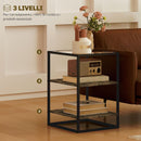 Set 2 Tavolini a 3 Livelli in Legno e Metallo con Piano in Vetro Temperato 37x40x55,5 cm Marrone  