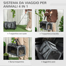 Trasportino per Cani e Gatti 4 in 1 Pieghevole 50x31x37 cm con Maniglia Telescopica Grigio