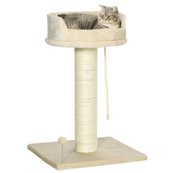 Albero Tiragraffi per Gatti 55x55x83 cm con Lettino e Pallina in Peluche e Sisal Beige prezzo