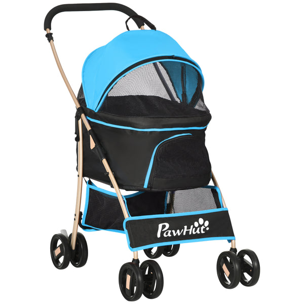 Passeggino per Cani Convertibile in Trasportino 82x49,5x98 cm in Acciaio e Poliestere Azzurro e Nero sconto