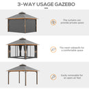 Gazebo da Giardino 3x4m con Tende e Zanzariere Grigio e Marrone