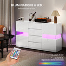 Credenza Mobile Basso Multiuso con LED Regolabile con Telecomando 120x34x70 cm Bianco  