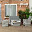 Set Salotto da Giardino Divano + 2 Poltrone + Tavolino  in Rattan PE Grigio