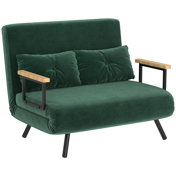 Divano Letto Singolo con Schienale Regolabile 102x73x81 cm in Tessuto Effetto Velluto Verde acquista