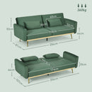 Divano Letto Singolo Clic Clac 206x81x83 cm in Tessuto Effetto Velluto con 2 Cuscini Verde 